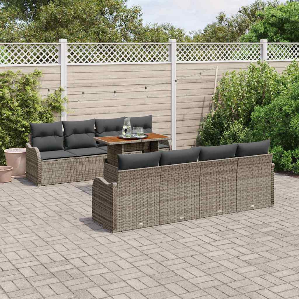 Garten-Sofa-Set mit Speicher 9 pcs Grau Poly Rattan
